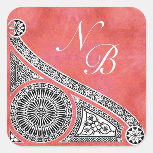 RENAISSANCE MONOGRAM roze rood wit Vierkante Sticker (Voorkant)