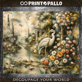 Renaissance olieverfschilderij met reiger en natuu tissuepapier