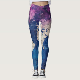Renaissance Paarse Hemelkaart Wereldkaart Leggings