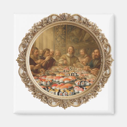 Renaissance Painting Parody Man Eating Sushi Magneet (Voorkant)