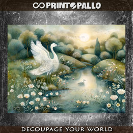 Renaissance painting with swan and lake tissuepapier