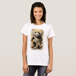 Renaissance Panda Stijl speelt voetbal op een T-shirt