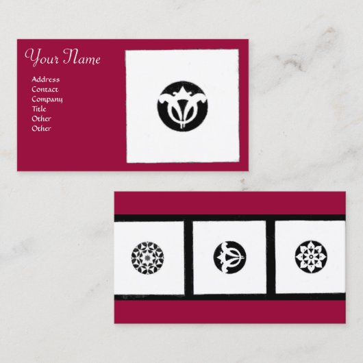 RENAISSANCE Red Black White Geometric Floral Visitekaartje (Voorkant / Achterkant)