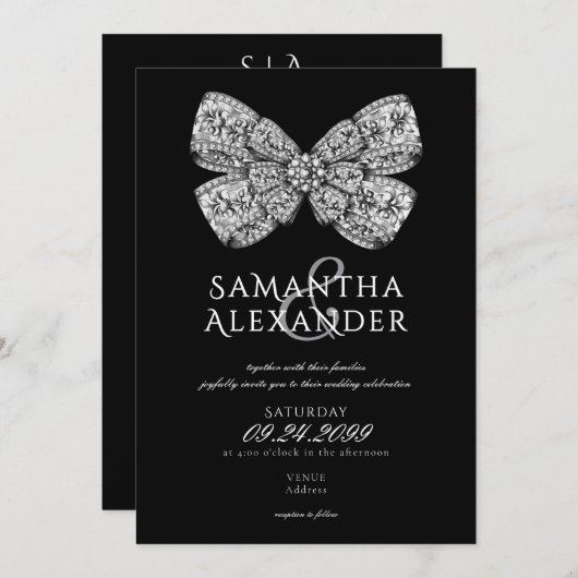 Renaissance Regency  Bow AIO Black Wedding Kaart (Voorkant / Achterkant)