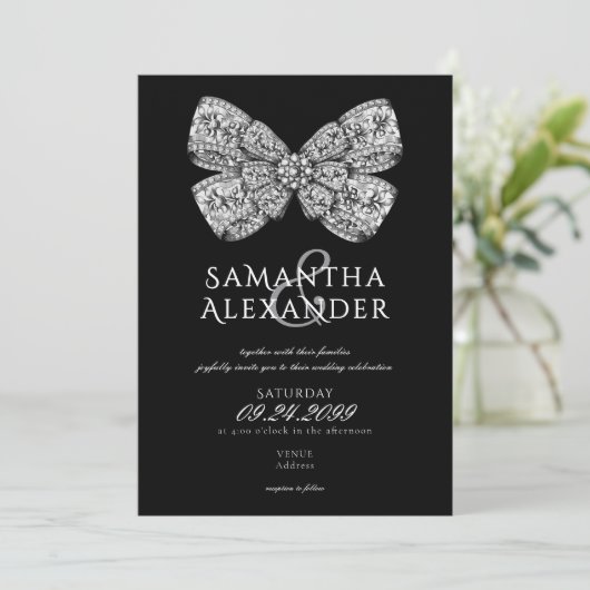 Renaissance Regency  Bow Black AIO Wedding Kaart (Staand voorkant)