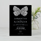 Renaissance Regency  Bow Zwart Fotobruiloft Folie Uitnodiging (Staand Voorkant)