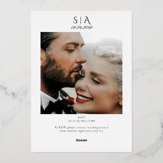 Renaissance Regency  Bow Zwart Fotobruiloft Folie Uitnodiging (Achterkant)