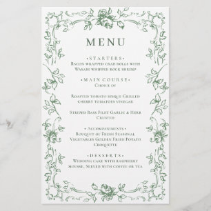 Renaissance Sage Green Bloemen Trouwmenu