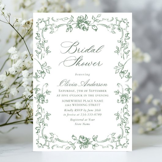 Renaissance  Sage Green Floral Vrijgezellenfeest Kaart