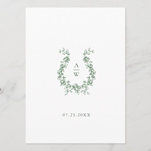 Renaissance Sage Green Floral Wedding Menu (Achterkant)