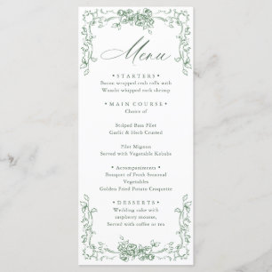 Renaissance Sage Green Floral Wedding Menu