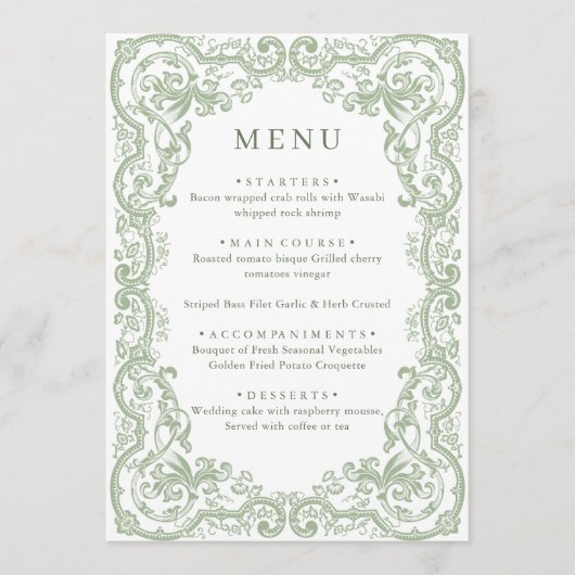 Renaissance  Sage Green Floral Wedding Menu (Voorkant)