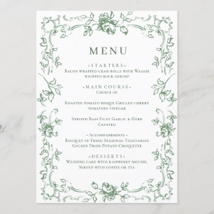 Renaissance  Sage Green Floral Wedding Menu