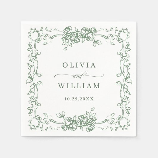 Renaissance Sage Green Floral Wedding Servet (Voorkant)