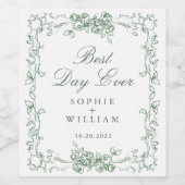 Renaissance  Sage Green Floral Wedding Wijn Etiket (Enkel label)