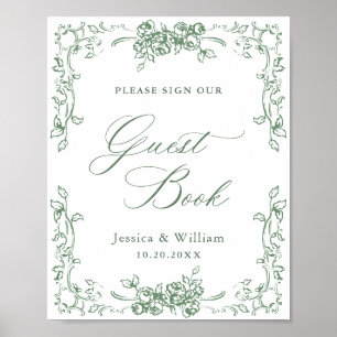 Renaissance  Sage Green Guestbook Sign Poster