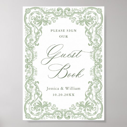 Renaissance  Sage Green Guestbook Sign Poster (Voorkant)