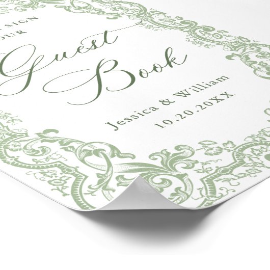 Renaissance  Sage Green Guestbook Sign Poster (Hoek)