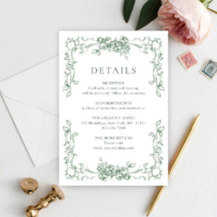 Renaissance Sage Green Wedding Details Informatiekaartje