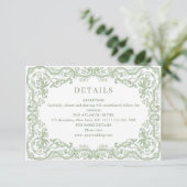 Renaissance  Sage Green Wedding Details Informatiekaartje (Staand voorkant)