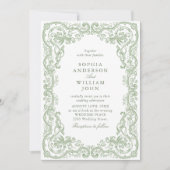Renaissance Sage Green Wedding QR-code Kaart (Voorkant)