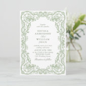 Renaissance  Sage Green Wedding QR-code Kaart (Staand voorkant)