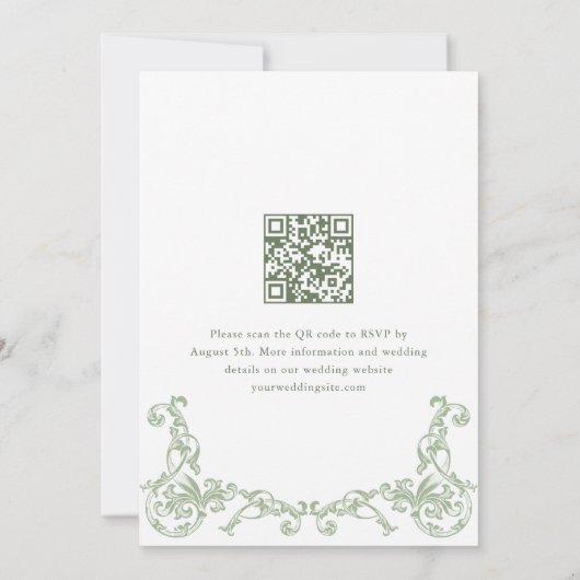Renaissance Sage Green Wedding QR-code Kaart (Achterkant)