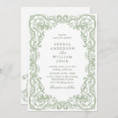 Renaissance  Sage Green Wedding QR-code Kaart (Voorkant / Achterkant)