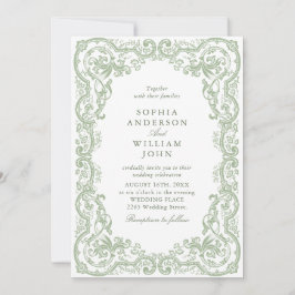 Renaissance Sage Green Wedding QR-code Kaart
