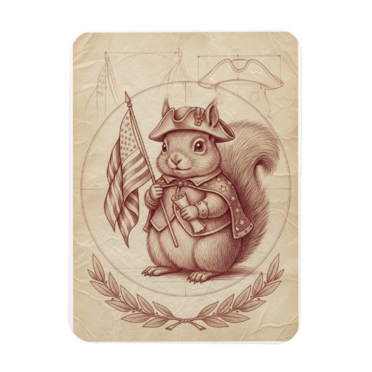 Renaissance Sanguine Patriotic Squirrel Card Magneet (Verticaal)