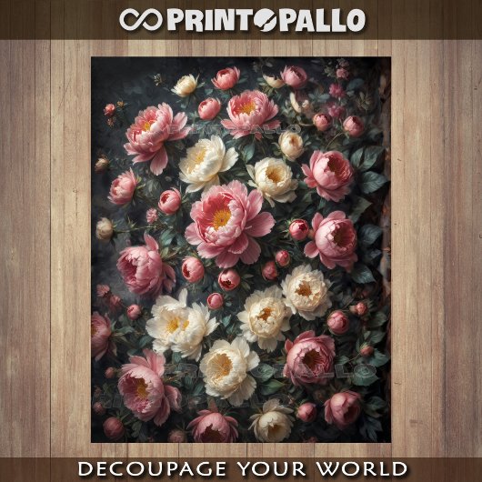 Renaissance schilderij tapijt van pioenroos bloeme tissuepapier