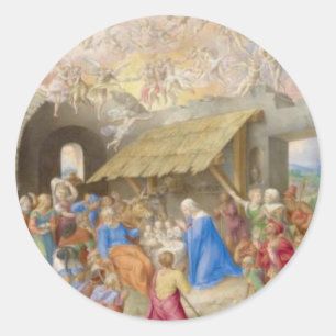 RENAISSANCE SCHILDERIJ VAN DE GEBOORTE ALS KERST K RONDE STICKER