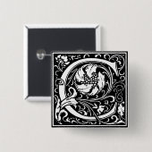 Renaissance Stijl Alfabet Letter C - Pin Vierkante Button 5,1 Cm (Voorkant /achterkant)