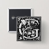 Renaissance Stijl Alfabet Letter G - Pin Vierkante Button 5,1 Cm (Voorkant /achterkant)