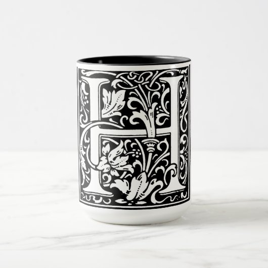 Renaissance stijl alfabet letter H op Mok (Midden)