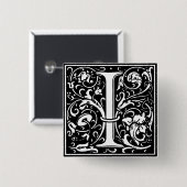 Renaissance Stijl Alfabet Letter I - Pin Vierkante Button 5,1 Cm (Voorkant /achterkant)