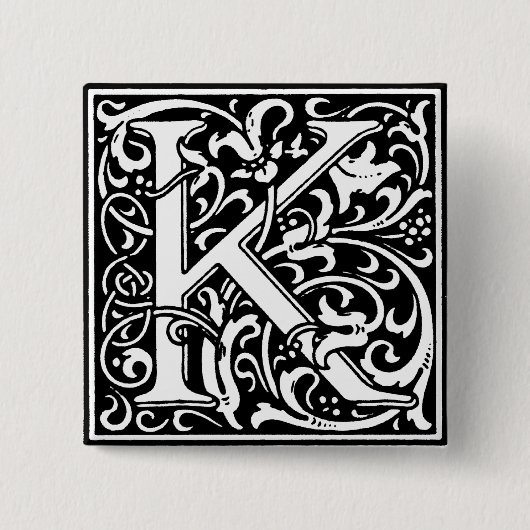 Renaissance Stijl Alfabet Letter K - Pin Vierkante Button 5,1 Cm (Voorkant)