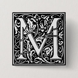 Renaissance stijl alfabet letter M - Pin Vierkante Button 5,1 Cm