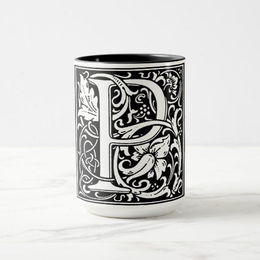 Renaissance stijl alfabet letter P op Mok (Midden)