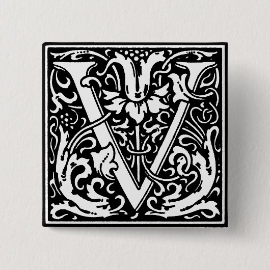 Renaissance Stijl Alfabet Letter V - Pin Vierkante Button 5,1 Cm (Voorkant)