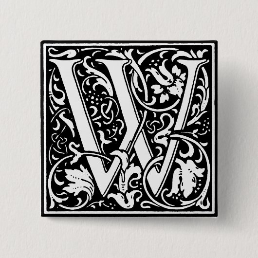 Renaissance Stijl Alfabet Letter W - Pin Vierkante Button 5,1 Cm (Voorkant)