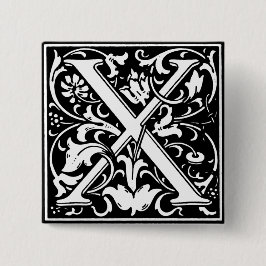 Renaissance Stijl Alfabet Letter X - Pin Vierkante Button 5,1 Cm
