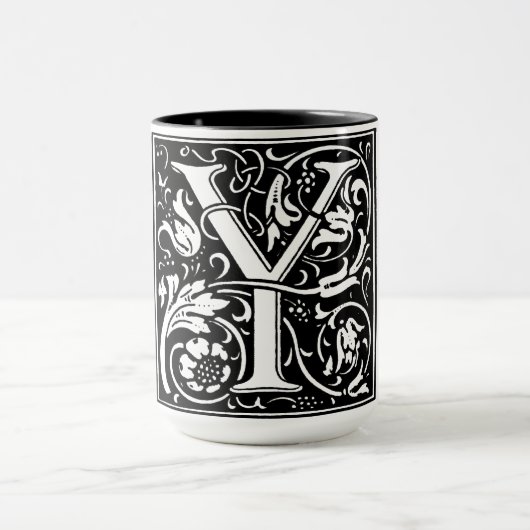 Renaissance stijl alfabet letter Y op Mok (Midden)