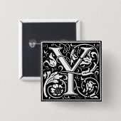 Renaissance Stijl Alfabet Letter Y - Pin Vierkante Button 5,1 Cm (Voorkant /achterkant)