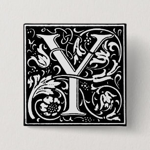 Renaissance Stijl Alfabet Letter Y - Pin Vierkante Button 5,1 Cm