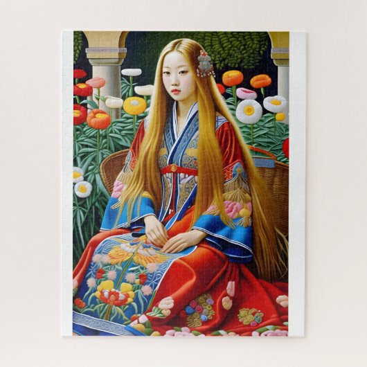 Renaissance stijl maiden in blauw-schilderij legpuzzel (Verticaal)