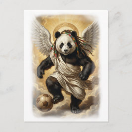 Renaissance stijl Panda Speler Voetbal op een  Feestdagenkaart