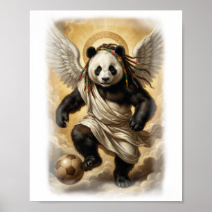 Renaissance stijl panda speler voetbal op een poster