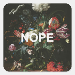 Renaissance stilleven schilderen + leuke nope teks vierkante sticker