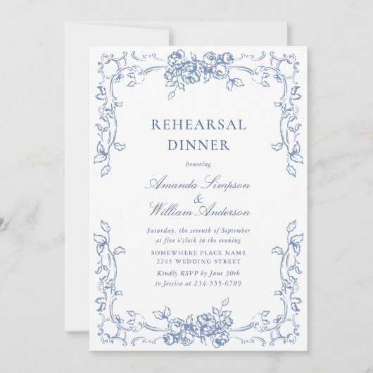 Renaissance  stoffig blauw repetitiediner kaart (Voorkant)